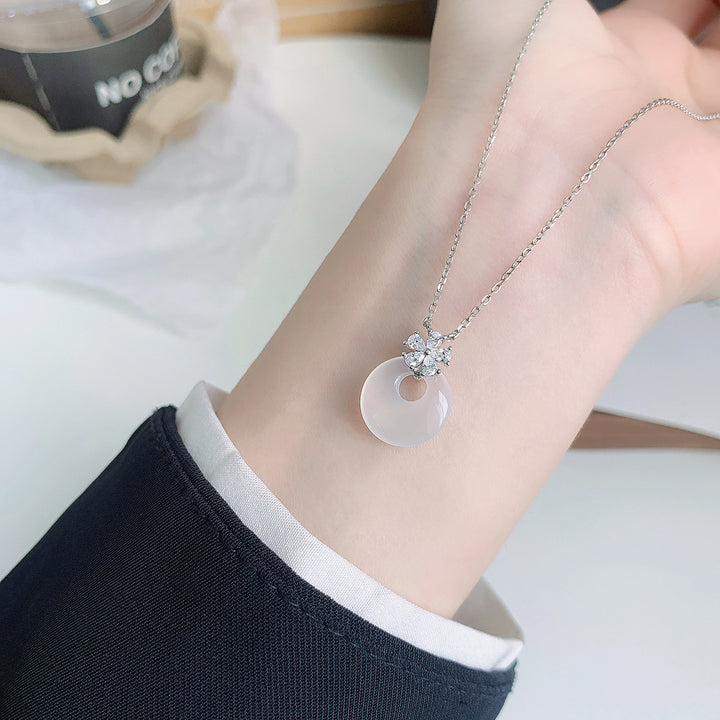 S925 Sterling Silver Chalcedony Peace Buckle Necklace