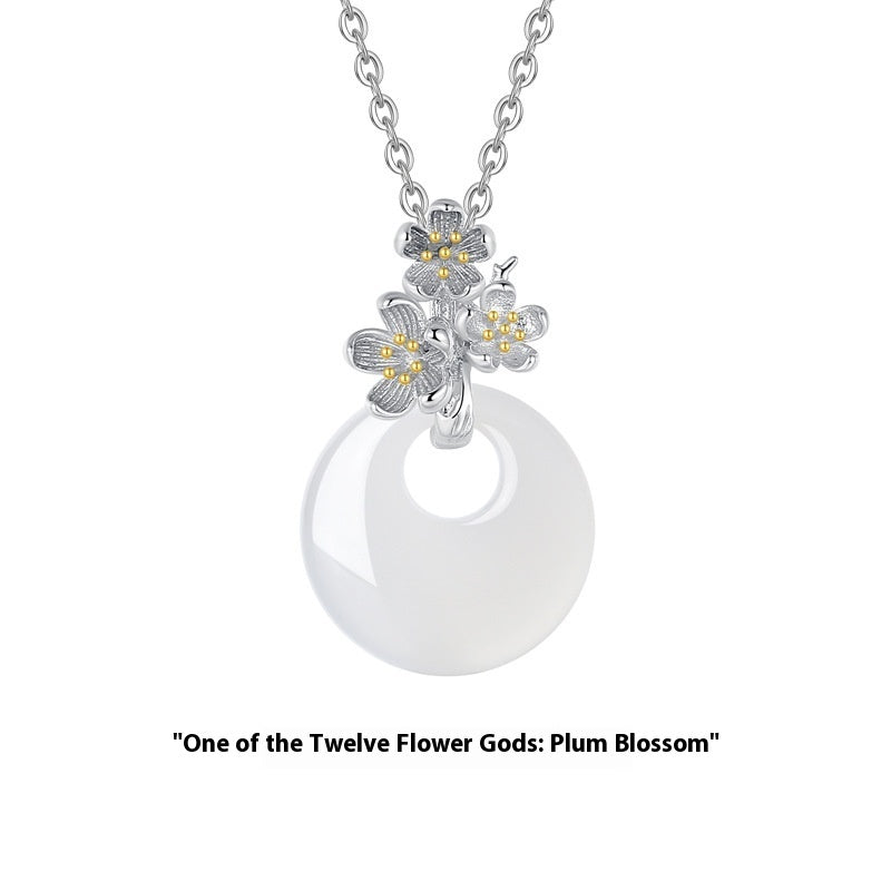 The 12 Floras White Chalcedony Peace Buckle S925 Silver Necklace