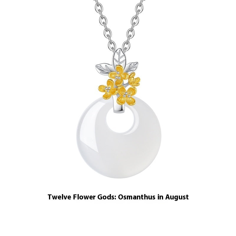 The 12 Floras White Chalcedony Peace Buckle S925 Silver Necklace