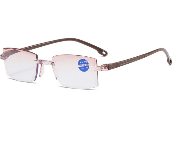 New Frameless Diamond Trimming Reading Glasses Comfortable Anti-blue Light Blue Film One Men's Glasses