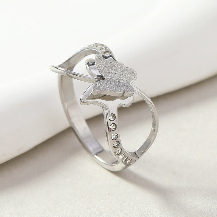 Titanium Steel Ring Female Double-layer Frosted Cross