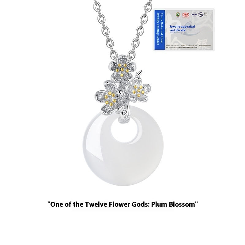 The 12 Floras White Chalcedony Peace Buckle S925 Silver Necklace