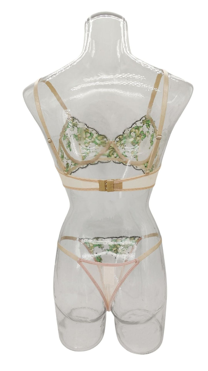 Women's Mesh Multi-color Embroidery Transparent Underwear Suit