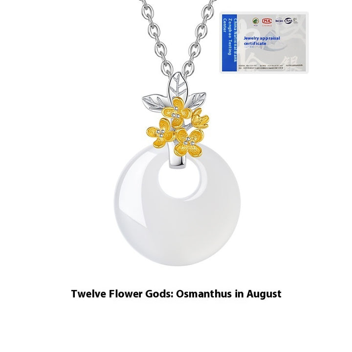 The 12 Floras White Chalcedony Peace Buckle S925 Silver Necklace