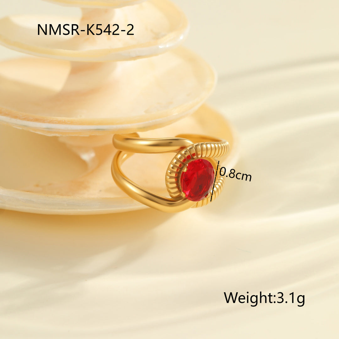Red Zircon Titanium Steel Open-end Ring