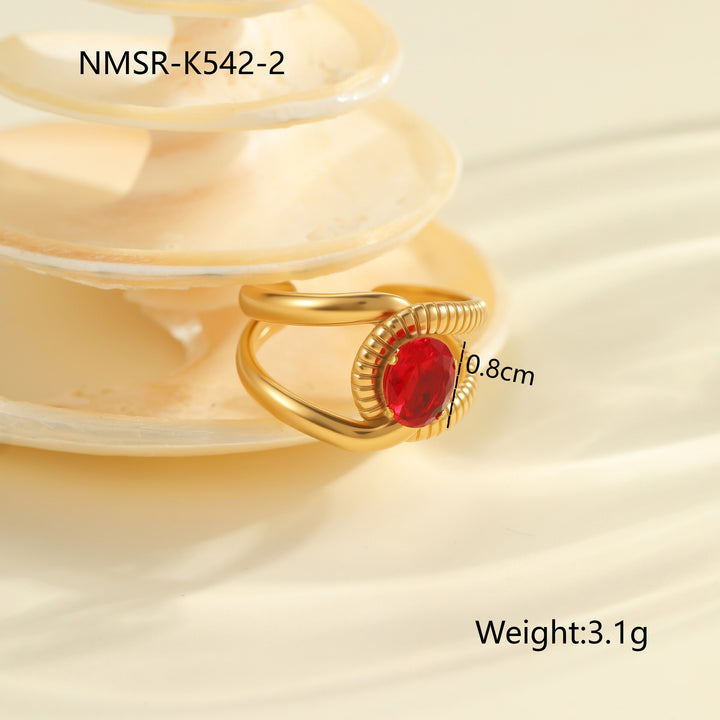 Red Zircon Titanium Steel Open-end Ring