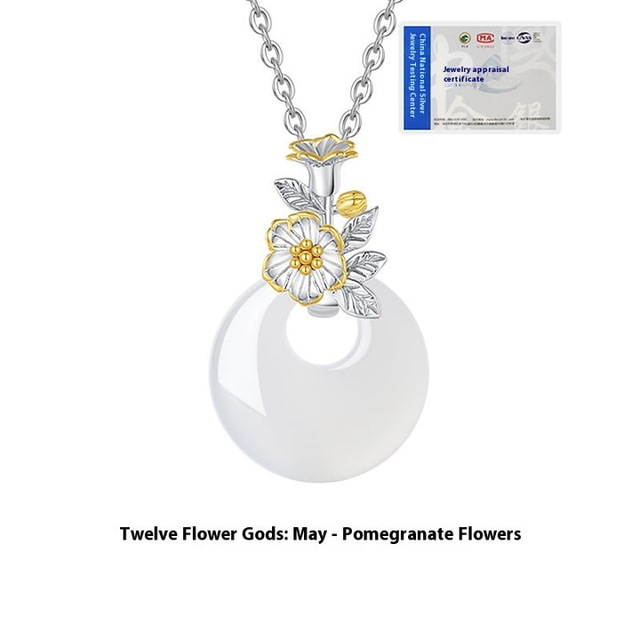The 12 Floras White Chalcedony Peace Buckle S925 Silver Necklace