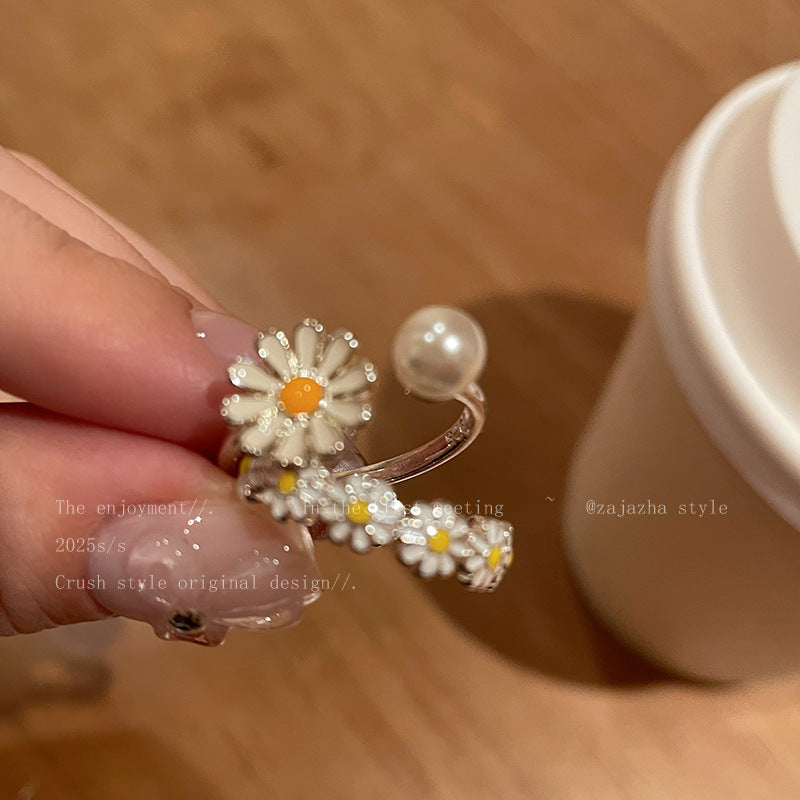 Flower Pearl Opening Sweet Twin Ring