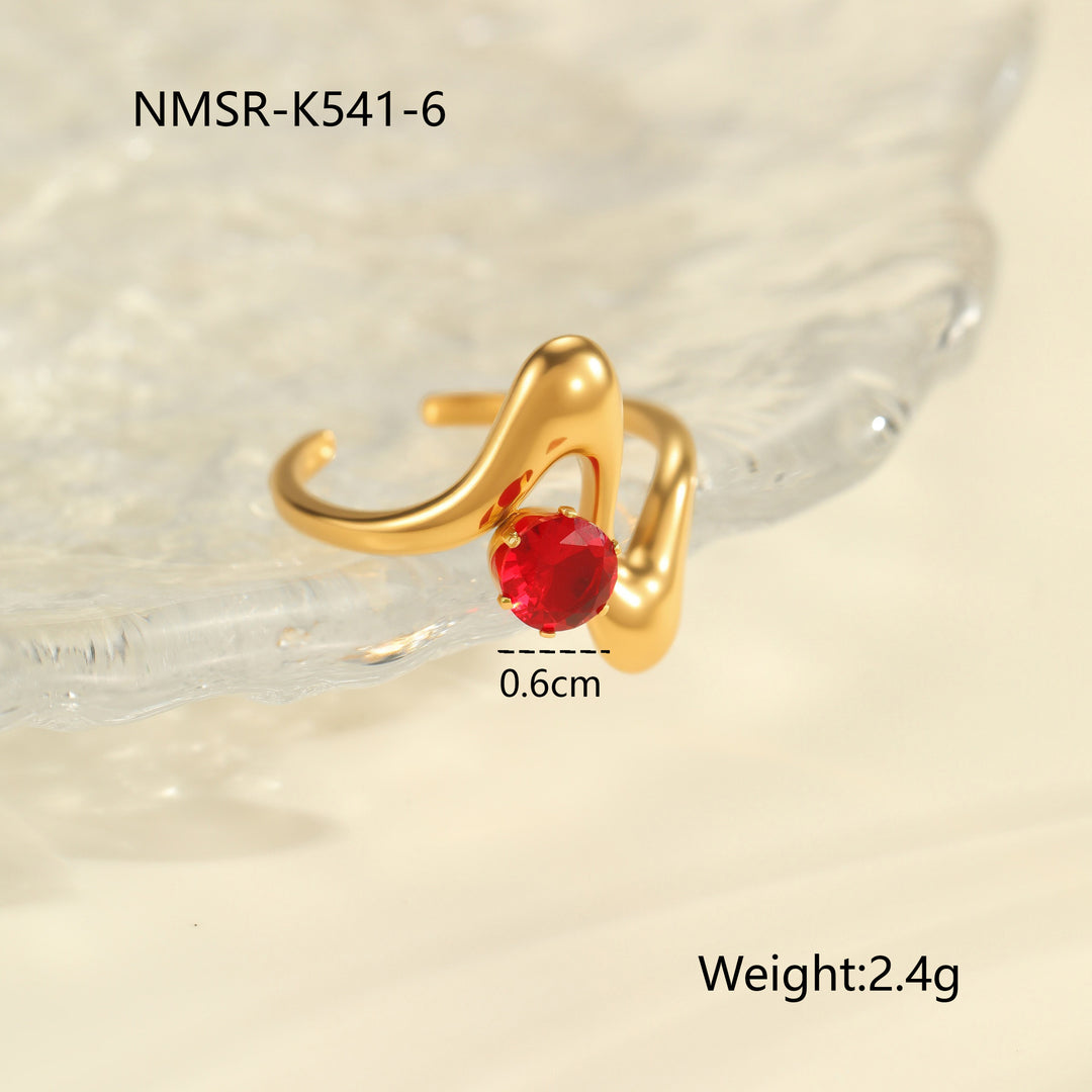 Red Zircon Titanium Steel Open-end Ring