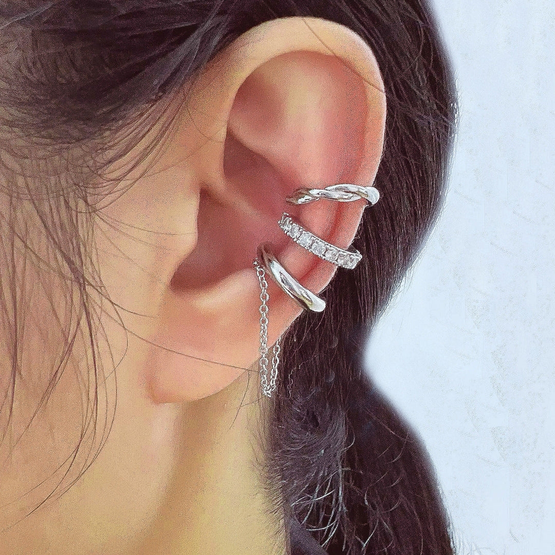 Diamond C-type Ear Clip Fashion Three-piece Set