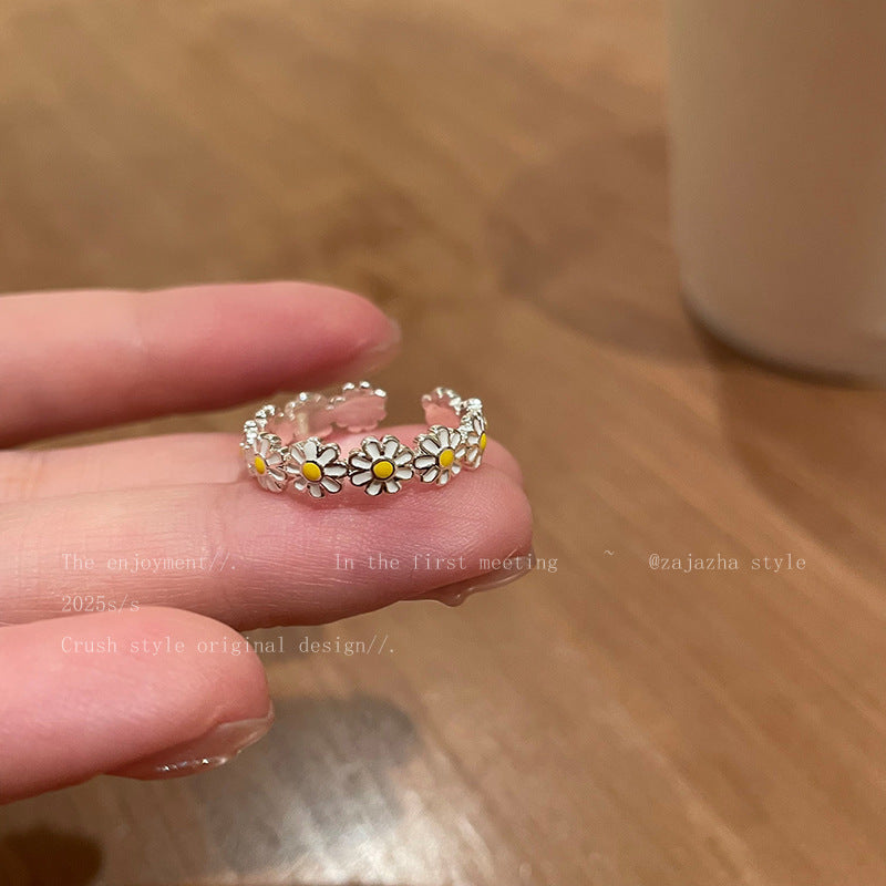 Flower Pearl Opening Sweet Twin Ring