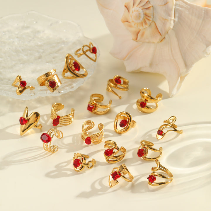 Red Zircon Titanium Steel Open-end Ring