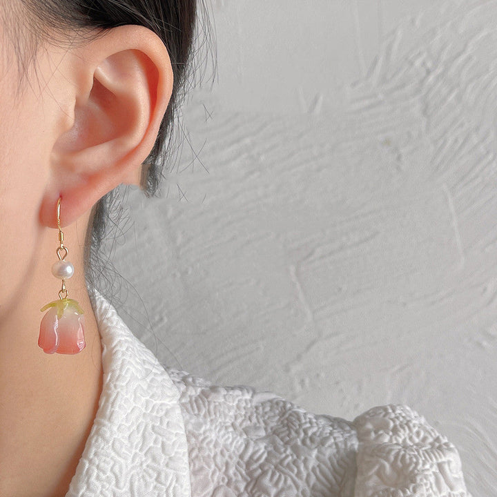 925 Silver Needle Sen Rose Water Pearl Earrings