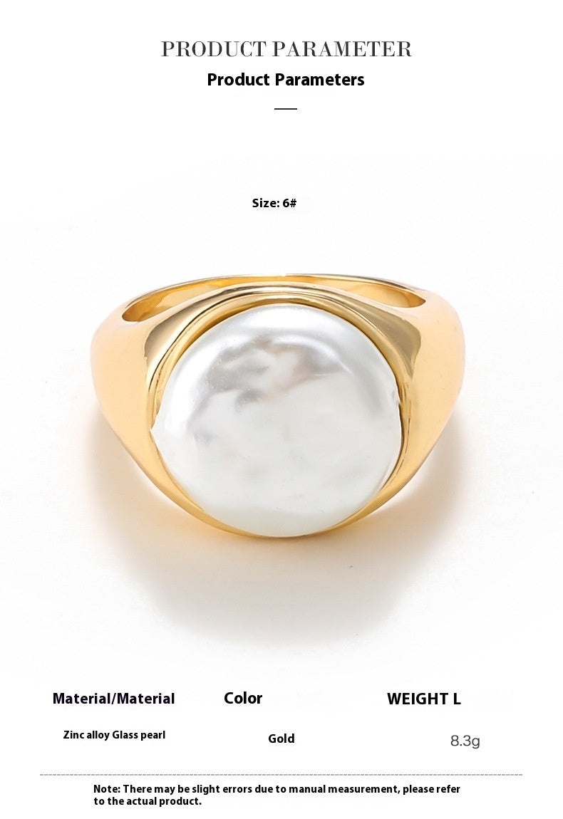 Alloy Gold Plated Pearl Ring