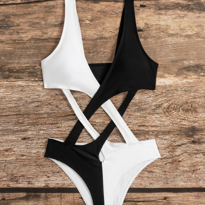 Women's Versatile Casual Color Blocking Hollow Out One Piece Swimsuit