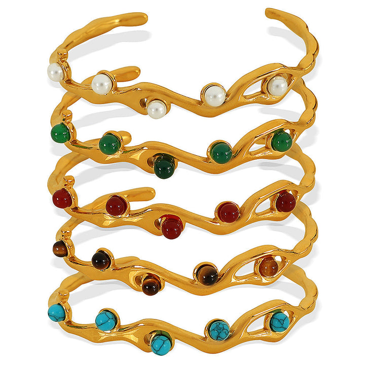 French Retro Titanium Steel 18K Gold Plating Natural Stone Bracelet