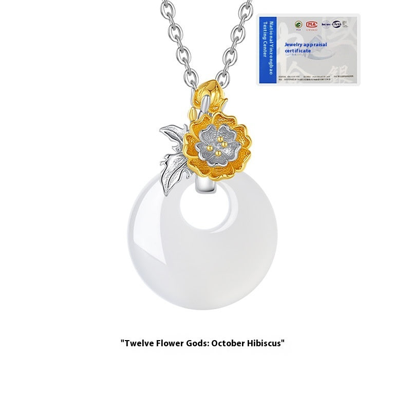 The 12 Floras White Chalcedony Peace Buckle S925 Silver Necklace