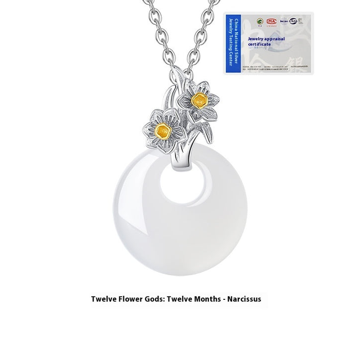 The 12 Floras White Chalcedony Peace Buckle S925 Silver Necklace