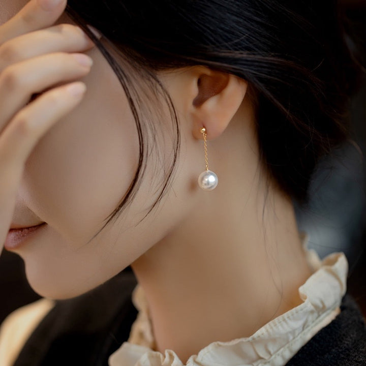 Pearl Long Fairy Temperamental 14K Gold Plated Simple Earrings