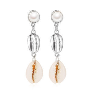 Fashion Diamond Starfish Shell  Pearl Earrings