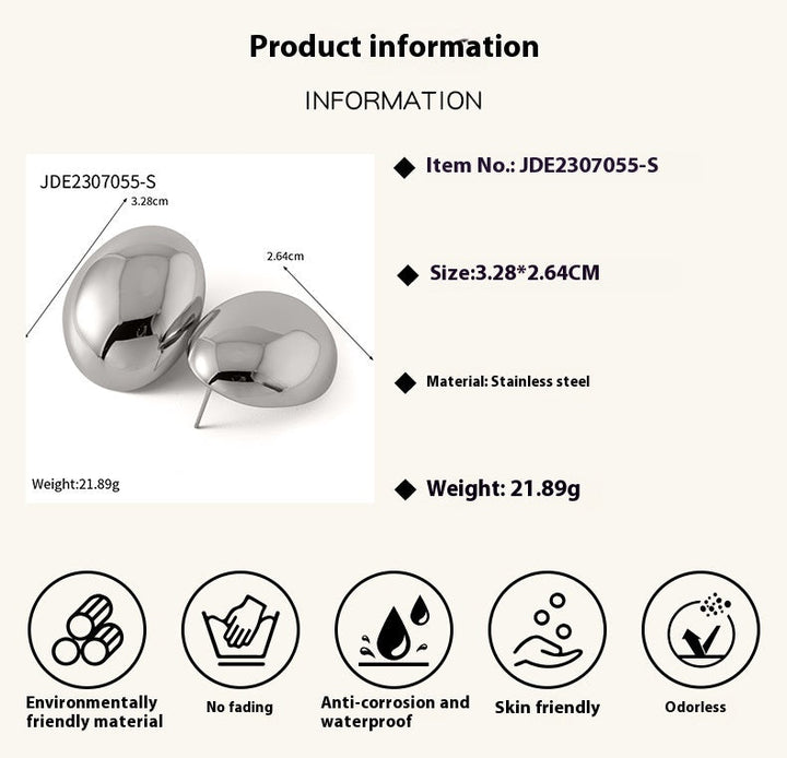 Fashion Special-interest Stainless Steel Plated 18K Glossy Round Bean Earrings