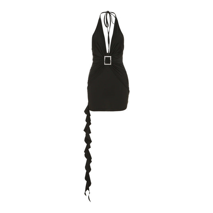 European And American Fashion & Trend Sexy Halter Backless Slim Fit Sheath Solid Color Dress