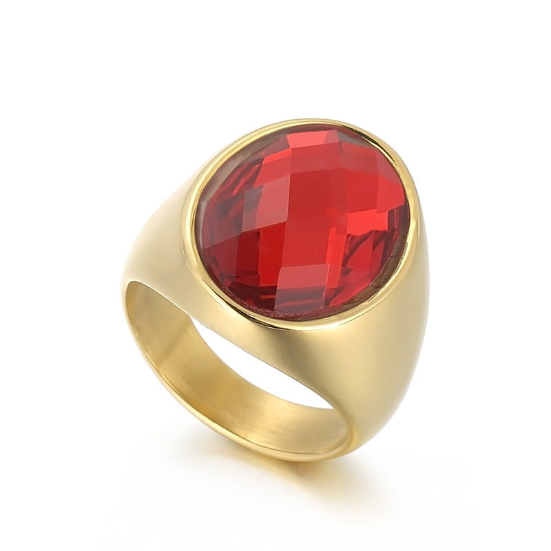 Retro Titanium Steel Electroplated Jewelry Personalized Elegant Oval Fashion Women's Glass Ring