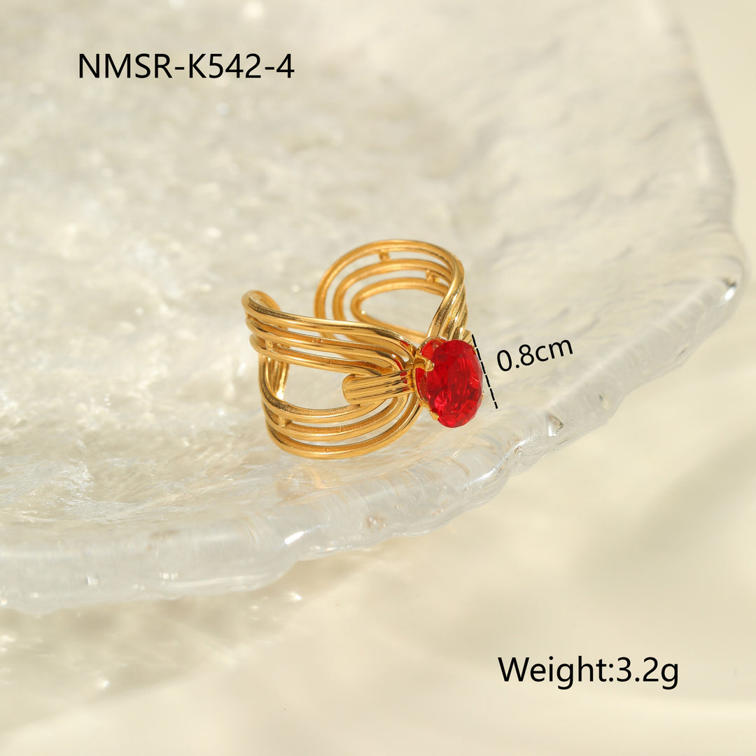 Red Zircon Titanium Steel Open-end Ring