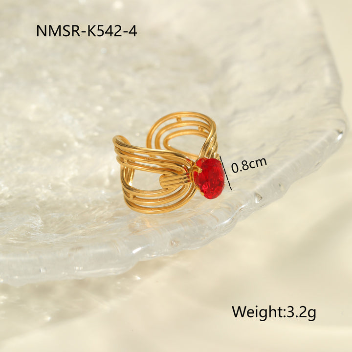 Red Zircon Titanium Steel Open-end Ring