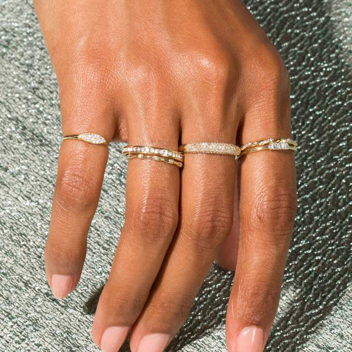 Women's Gold Plated Simple Zircon Micro Setting Ring
