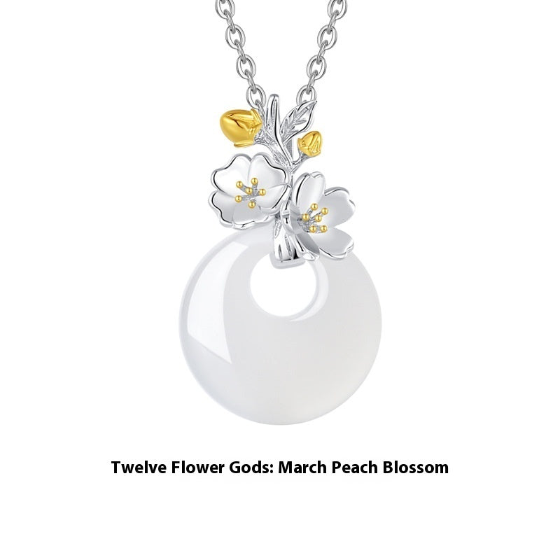 The 12 Floras White Chalcedony Peace Buckle S925 Silver Necklace