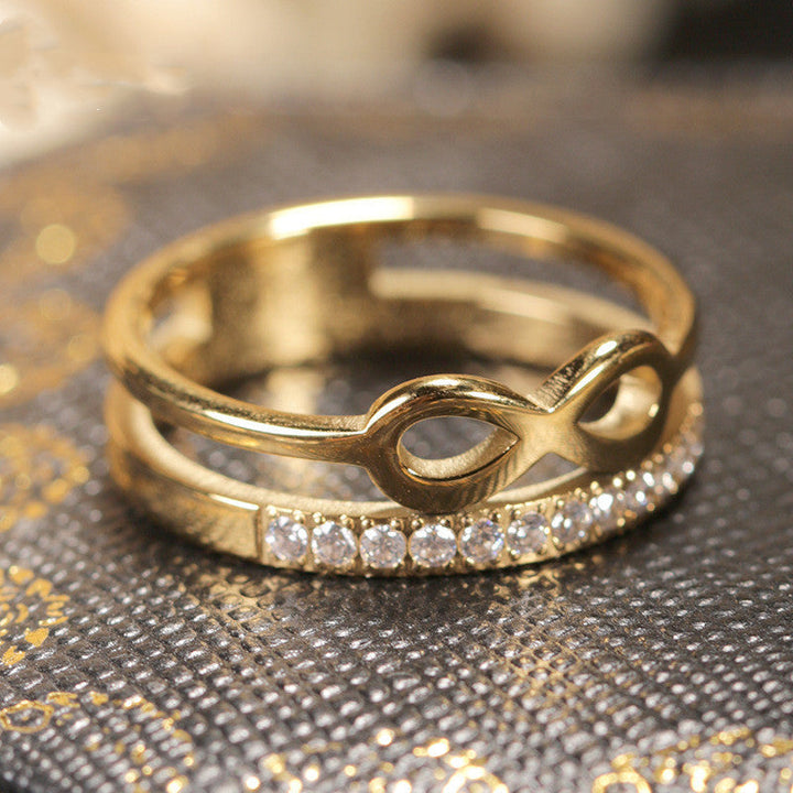 Double Retro CNC Diamond-studded Ring Fashion