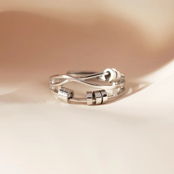 S925 Silver Drive Away Your Anxiety Layer Bead Ring For Women
