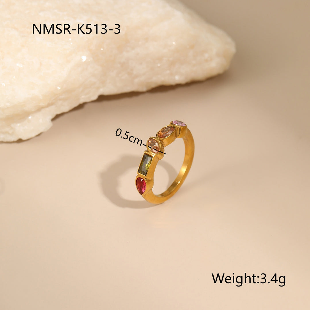 Geometric Color Zircon Necklace Gold Plated Design Sense Earrings Ring Ornament Suit