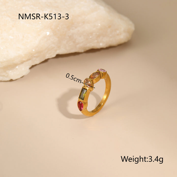 Geometric Color Zircon Necklace Gold Plated Design Sense Earrings Ring Ornament Suit