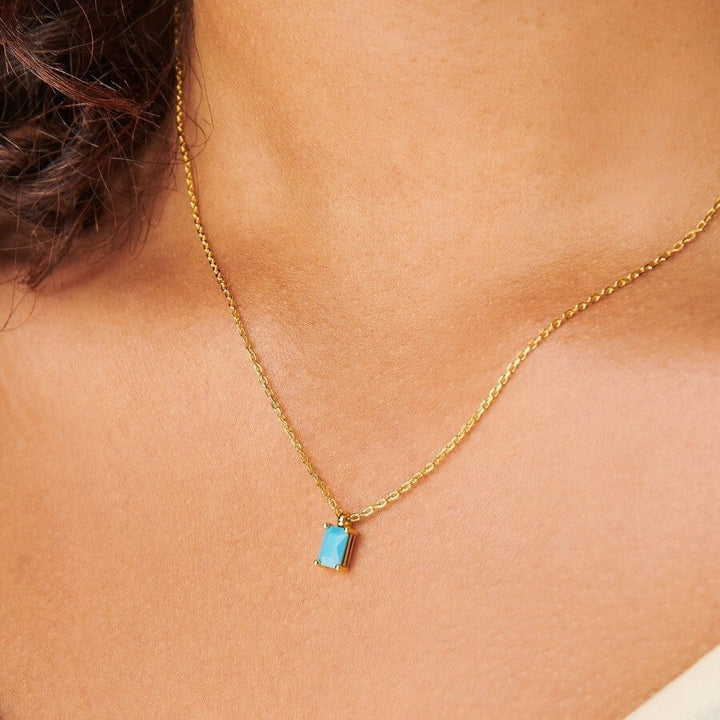 Titanium Steel Necklace Rectangular 12month Birthday Stone Pendant Necklace