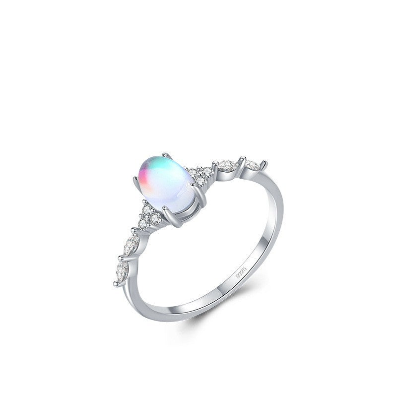 S925 Sterling Silver Ins Cold Style Moonstone Ring