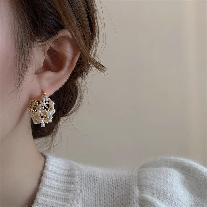 Special-interest Design Three-Dimensional Hollow Pearl Earrings For Women