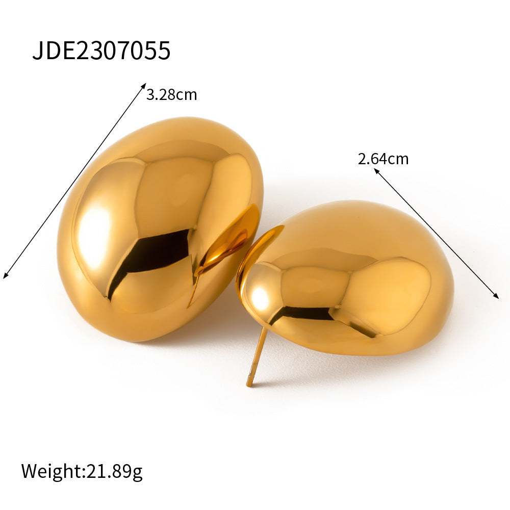 Fashion Special-interest Stainless Steel Plated 18K Glossy Round Bean Earrings
