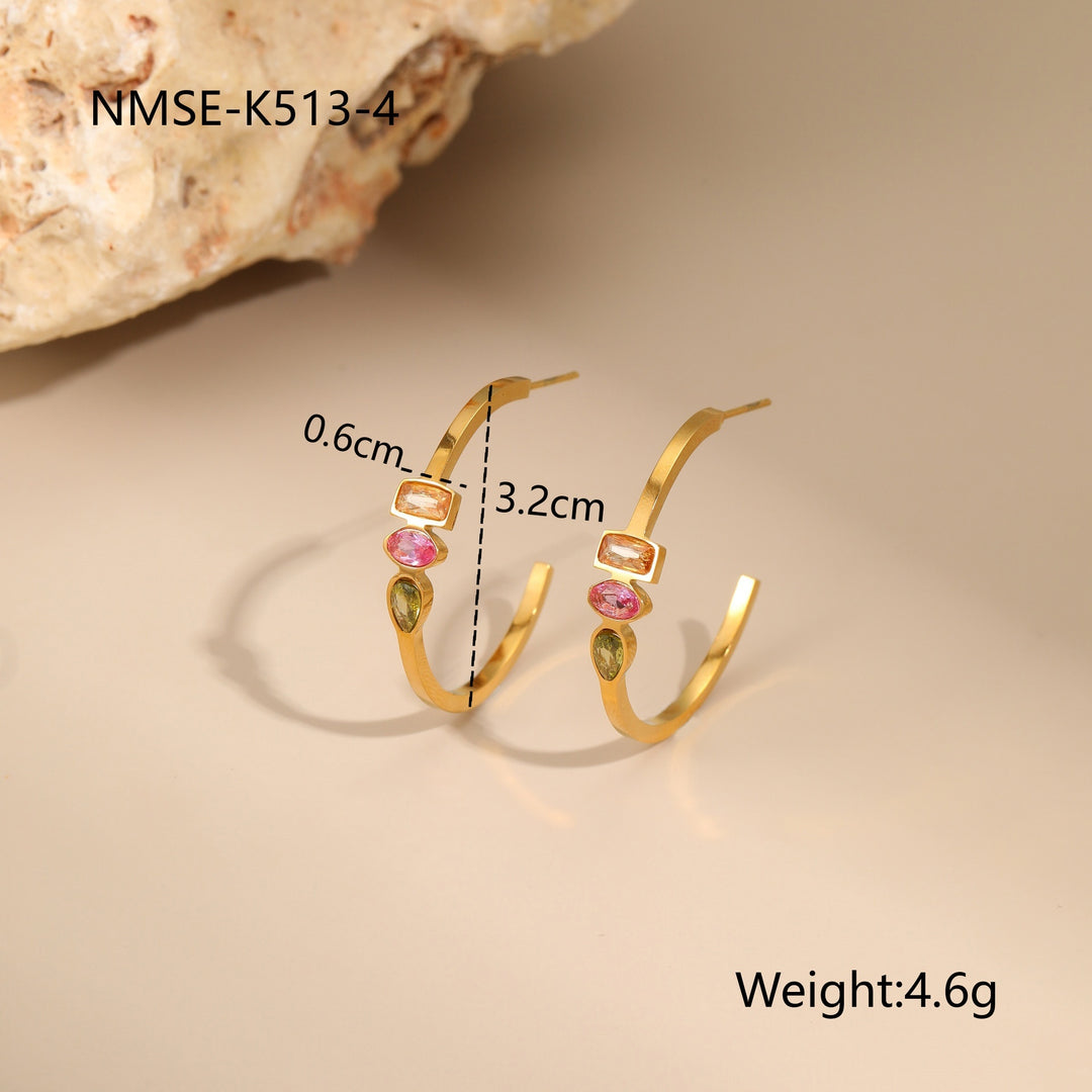Geometric Color Zircon Necklace Gold Plated Design Sense Earrings Ring Ornament Suit