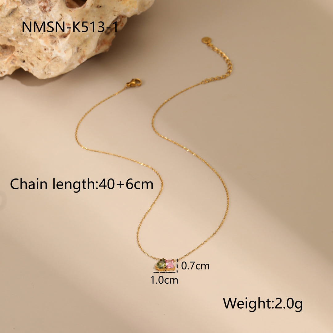 Geometric Color Zircon Necklace Gold Plated Design Sense Earrings Ring Ornament Suit