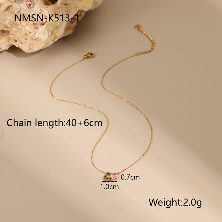 Geometric Color Zircon Necklace Gold Plated Design Sense Earrings Ring Ornament Suit