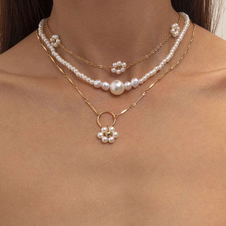 Vintage Flower Imitation Pearl Clavicle Necklace Simple