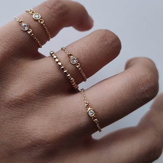 Tide-Plated 18k Rose Gold Titanium Steel Index Finger Ring Thin Chain