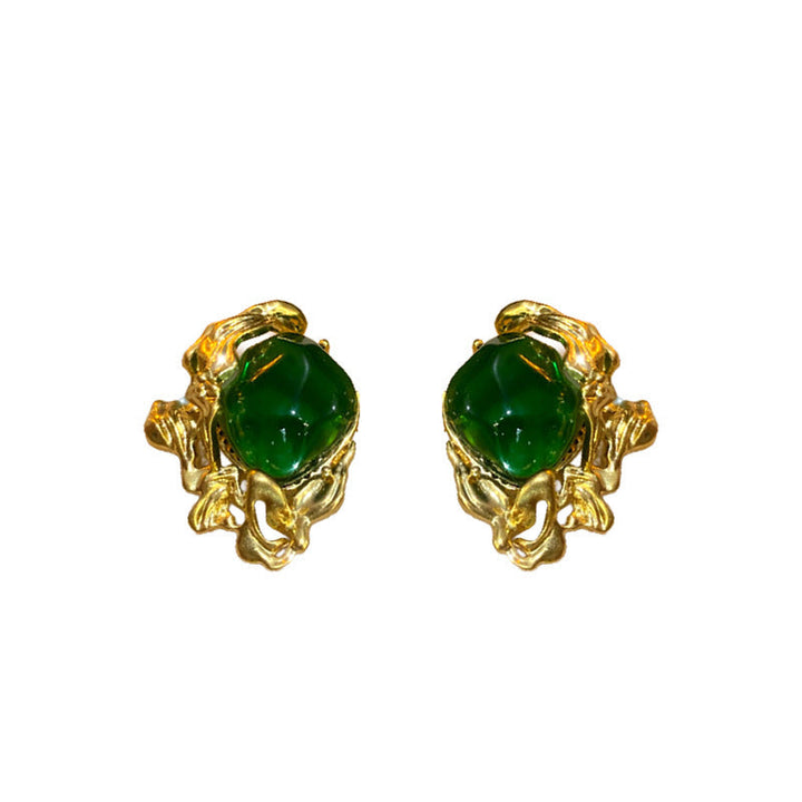 Silver Needle Vintage Emerald Earrings Niche Retro